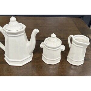 White 3-Piece Tea or Coffee Service Set - Pot, Sugar, Creamer